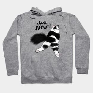 Check Meowt! Funny Cat Sploot | Black and White Cat Hoodie